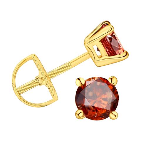 Prism Jewel 1/5 Ctw to 1/3 Ctw Prong-Set Cognac Color Diamond Solitaire Stud Earrings