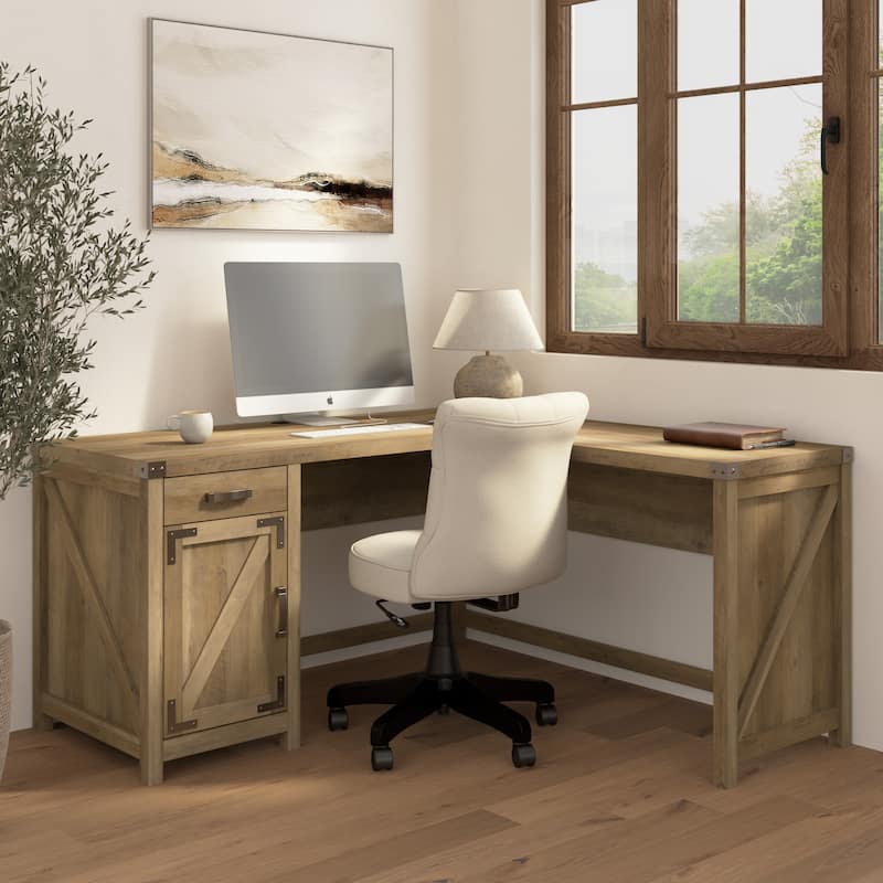 Knoxville 60W L Shaped Desk with Storage Cabinet by Bush Furniture - Reclaimed Pine