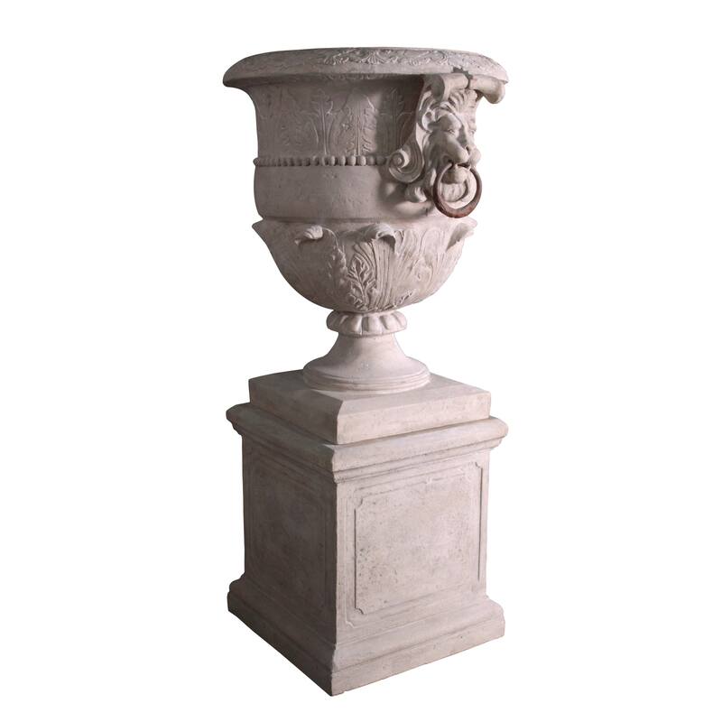 Large Lion Urn on Base Stone Cast