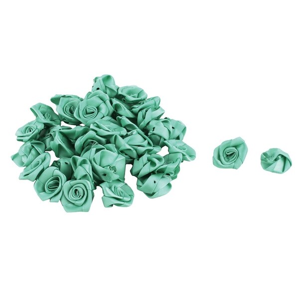 Satin Bows Rose Craft DIY Wedding Ornament Appliques Ribbon Flowers Cyan 40pcs