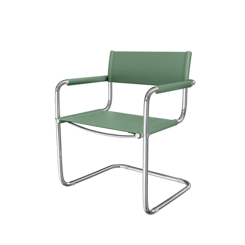 HomeRoots 23" Silver And Green Leather and Stainless Steel Arm Chair - 22.95 in. x 31.30 in. x 23.62 in.