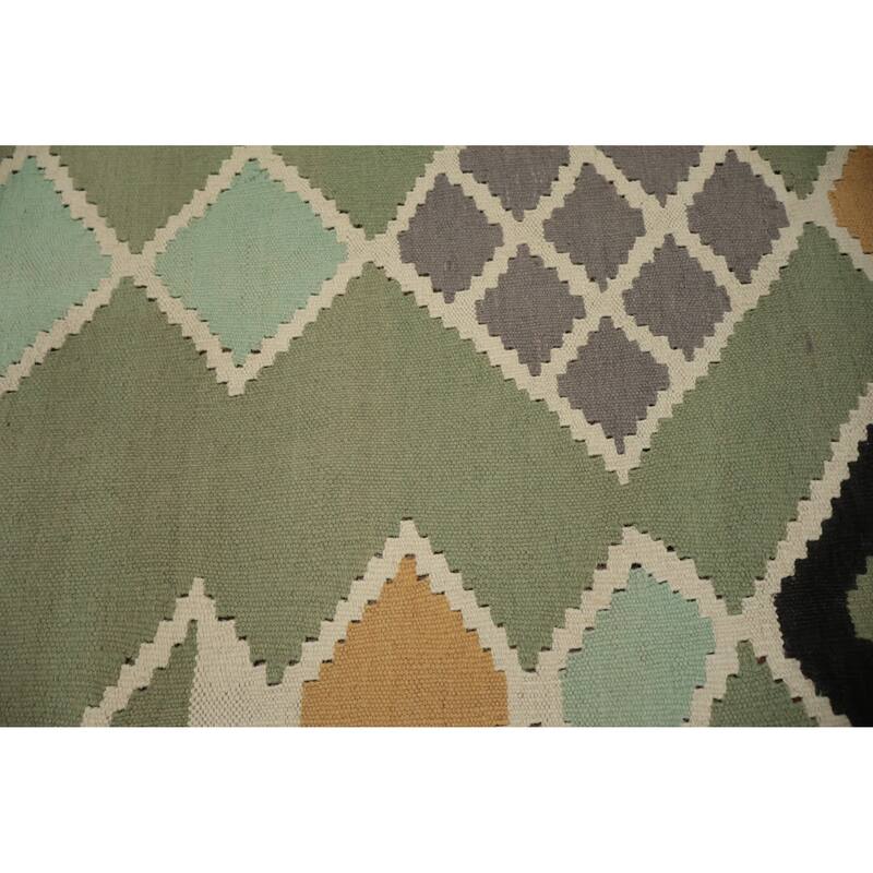 Hand Woven Oriental 100% Wool Carpet Southwestern Tribal Green Kilim Area Rug - 9' 11'' X 7' 11''