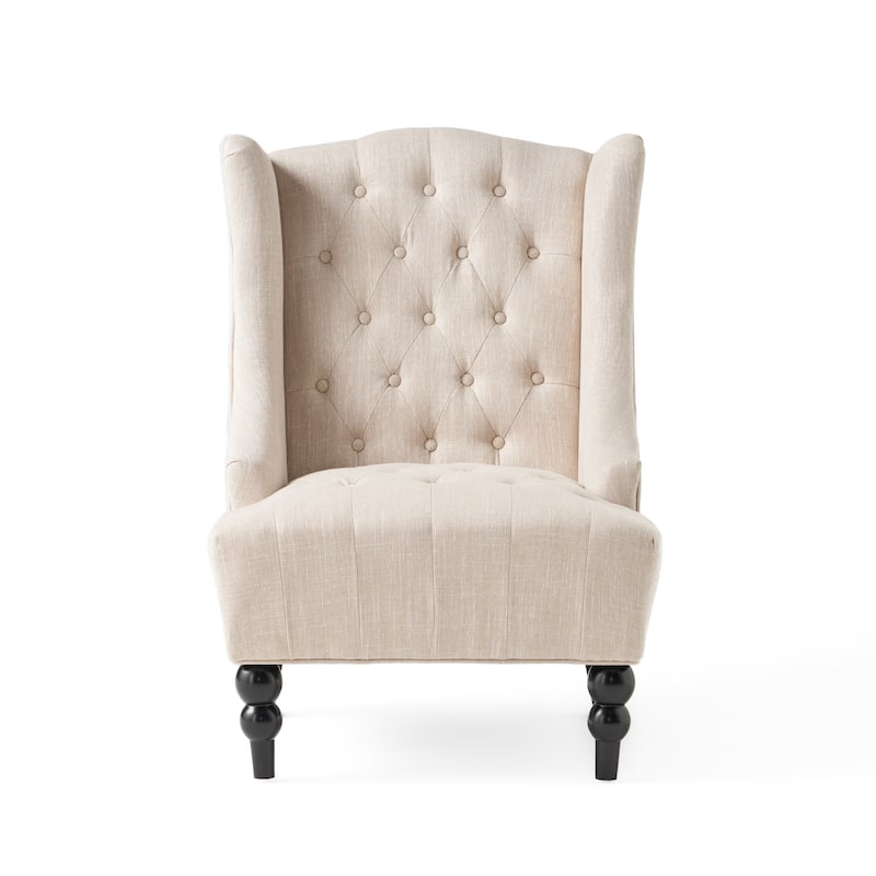 Wingback Club Chair with Birch Wood Legs and Button -Tufted Diamond Stitch Design