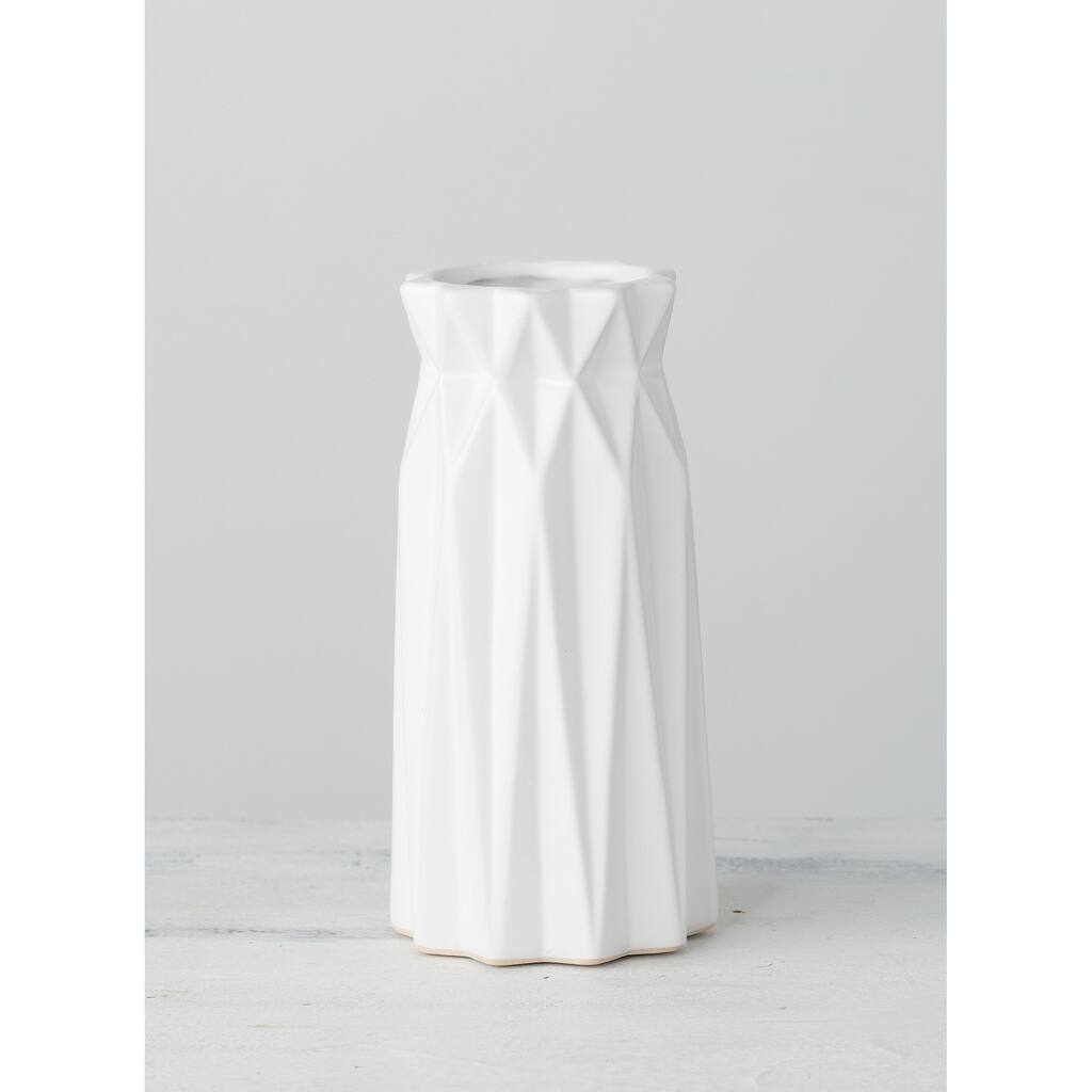 Sullivans Origami Vase 7.25"H White - 3.5"L x 3.5"W x 7.25"H