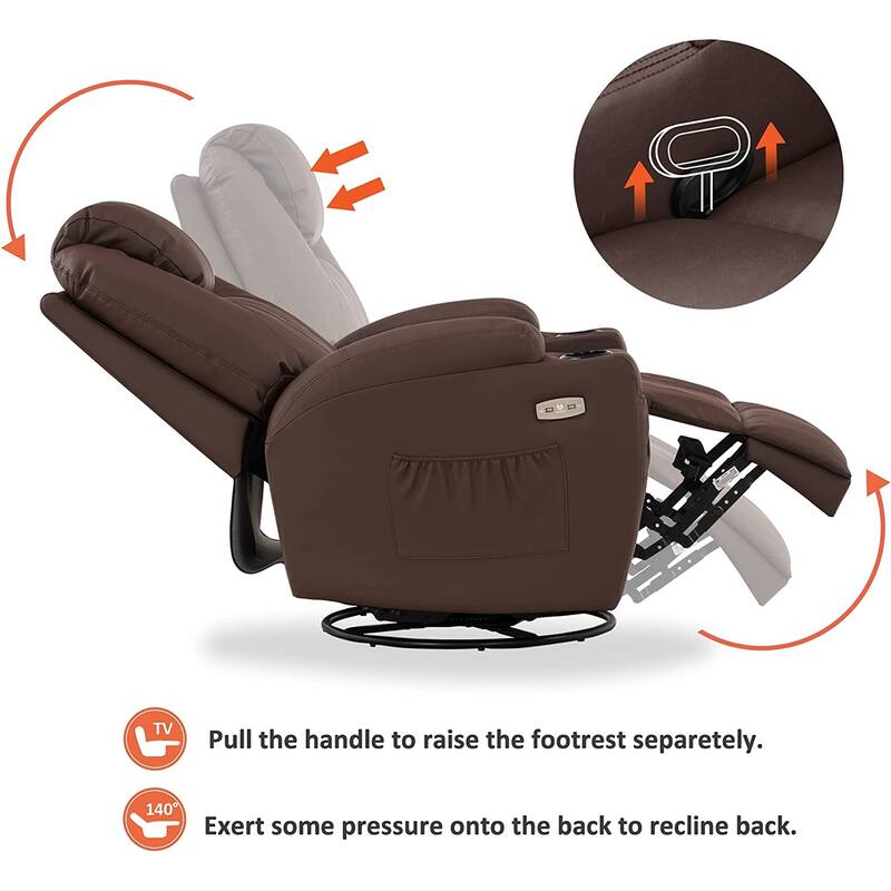 MCombo Manual Swivel Glider Rocker Recliner Chair with Massage and Heat, Faux Leather 8031
