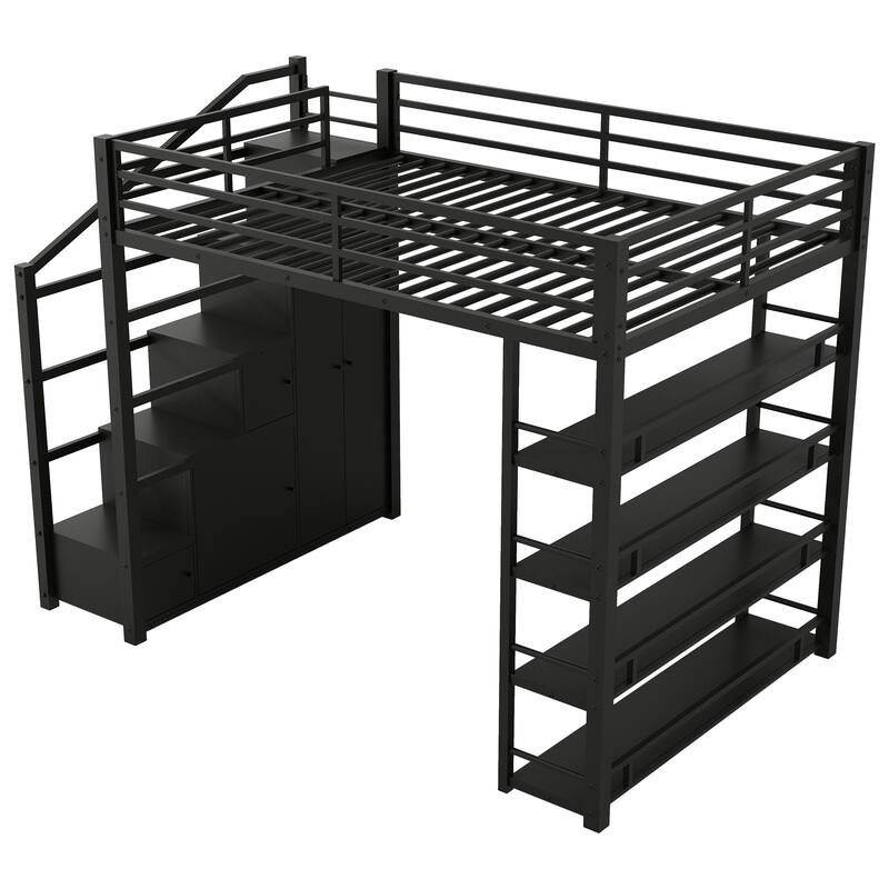 Full Size Metal Loft Bed with Spacious Storage Design by Harper & Bright Designs