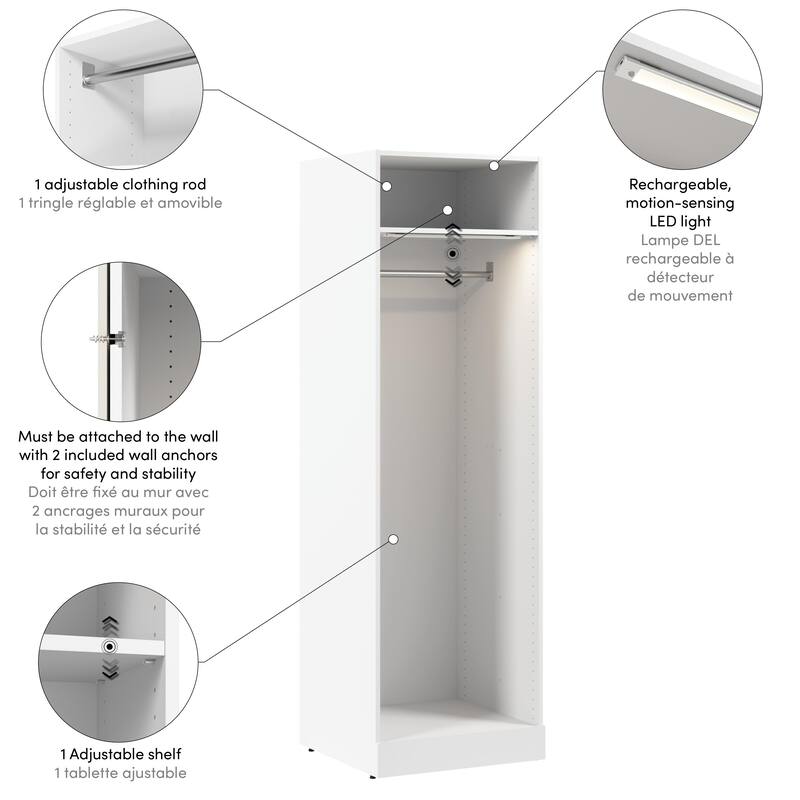 Bestar Florence 25W x 25D Hanging Closet System Tower with LED Light