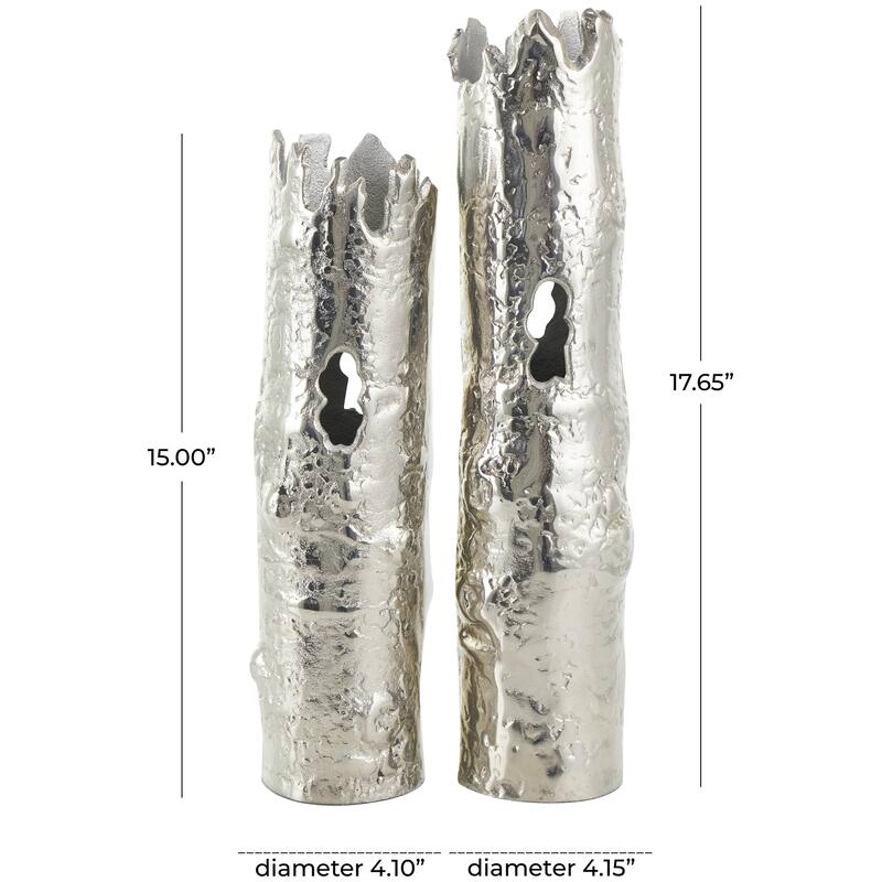 Aluminum Metal Tree Trunk Inspired Decorative Vase - Set of 2 Gold or Silver - CosmoLiving by Cosmopolitan