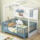 preview thumbnail 2 of 6, Twin Size Pine Wood House Bed with Window, Fence, 2 Storage Shelves, Guardrail