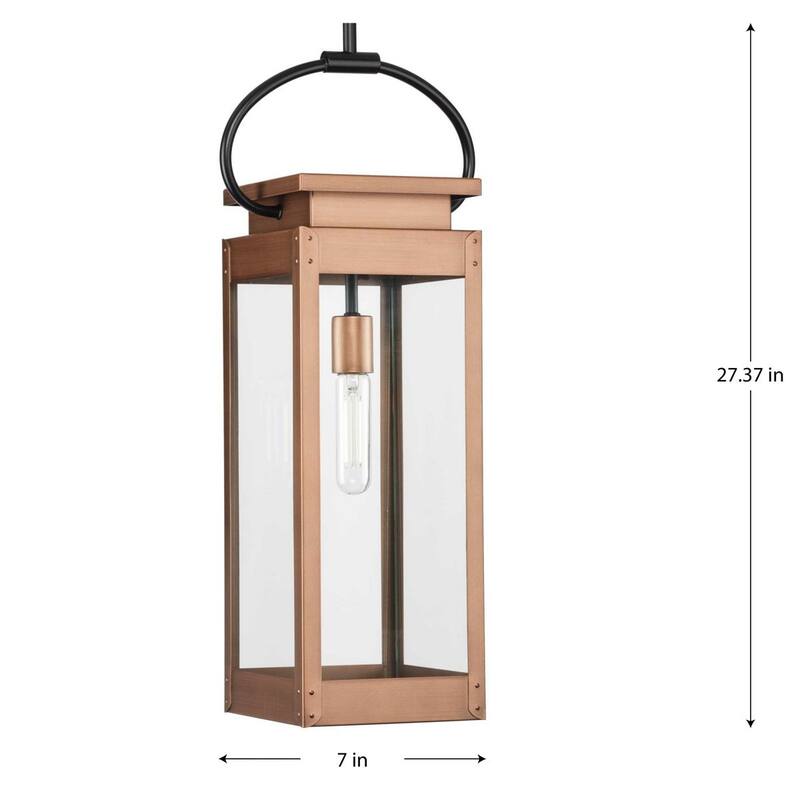 Union Square One-Light Antique Copper Urban Industrial Hanging Lantern - 7 in x 7 in x 27.37 in