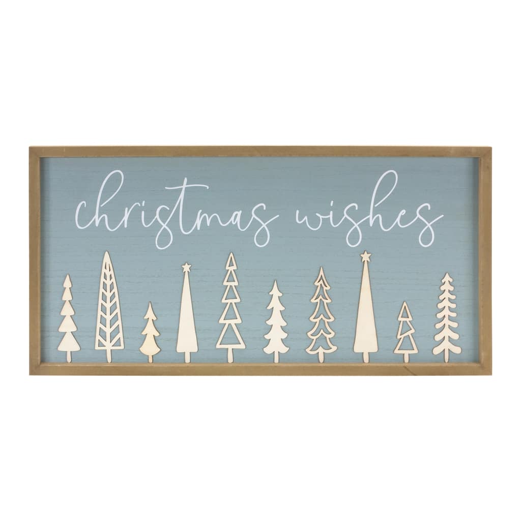 Christmas Wishes Sign 31.5"L x 13.5"H MDF - Blue, White