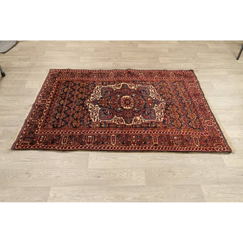Vintage Madder Vegetable Dye Sarouk Farahan Persian Area Rug Handmade - 4'1" x 5'6"