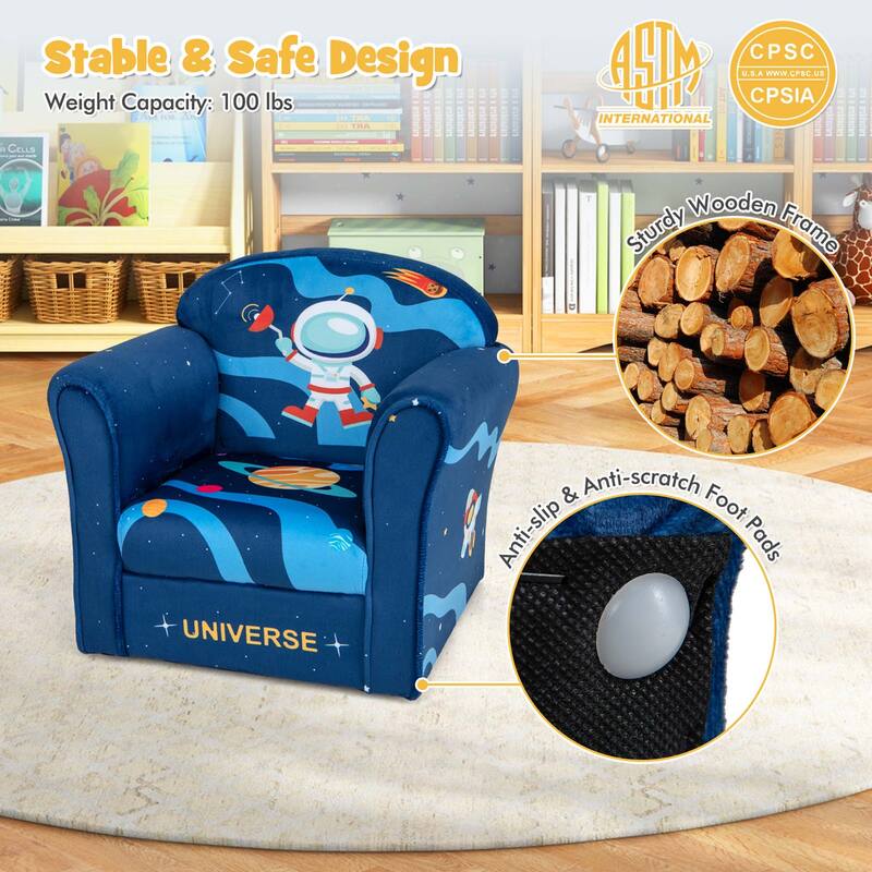 Costway Kids Sofa Toddler Upholstered Armrest Chair with Solid Wooden - See Details