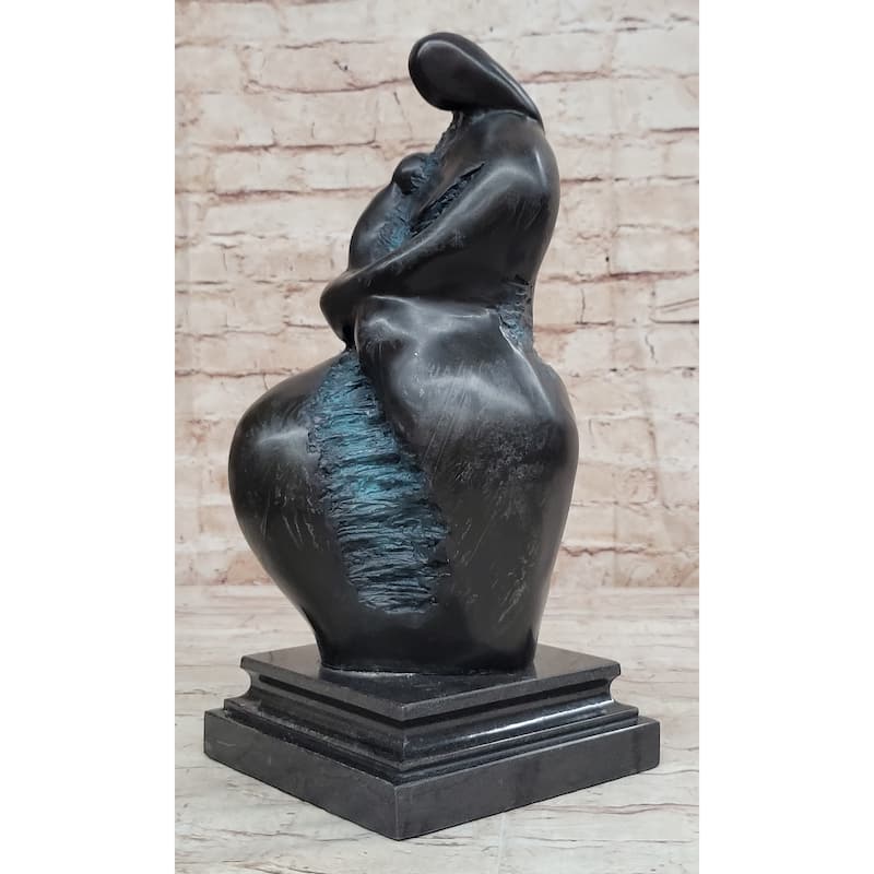 Hand Made Mother And Child In Green Patina By Botero Bronze Sculpture Statue