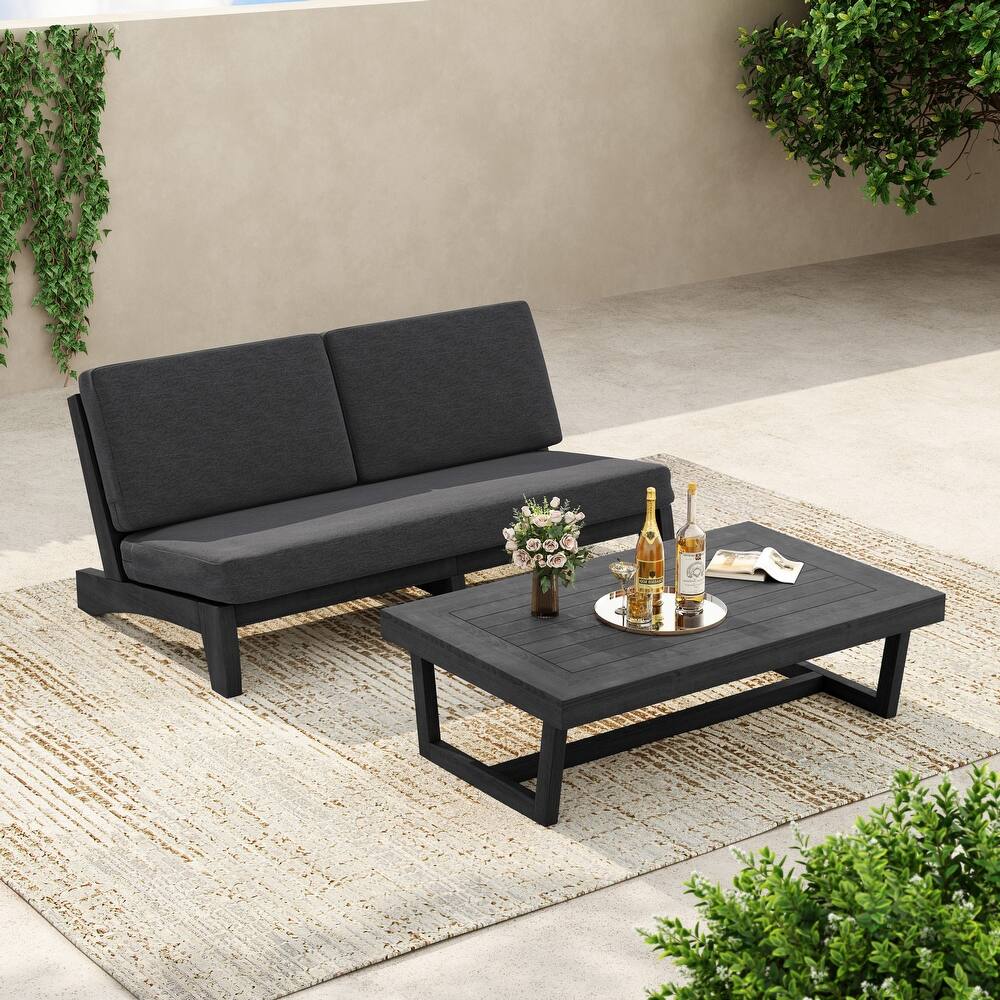 3-Seat Outdoor Sofa Set with Solid Wood Coffee Table, Weather-Resistant Cushions