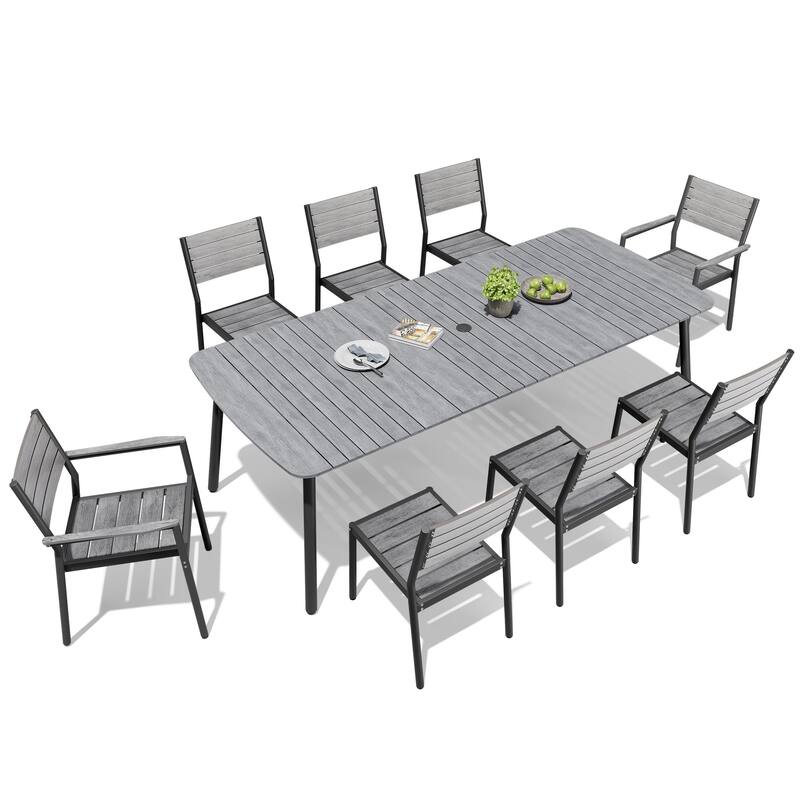 Outdoor 7/9-Piece Patio Dining Set Rectangular Dining Table with Stackable Chairs