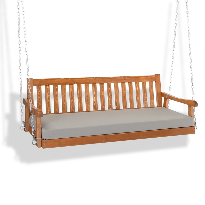 3-person Solid Wood Porch Swing with Cushion