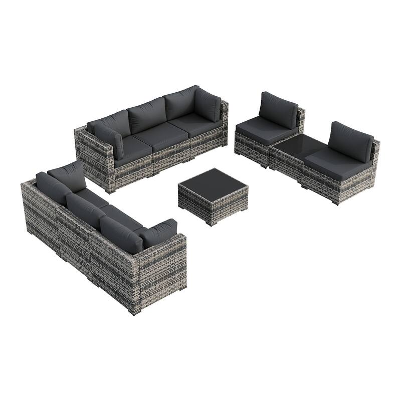 AOXUN Wicker Rattan Outdoor Sectional Sofa Set with Coffee Table