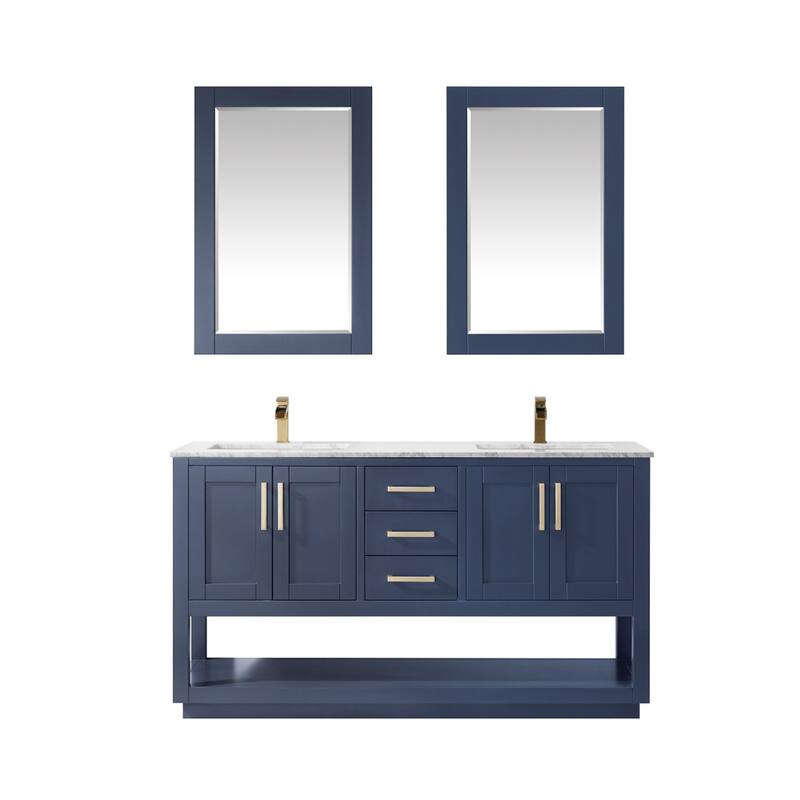 Altair Remi Double Bathroom Vanity Set and Carrara White Countertop with Mirror