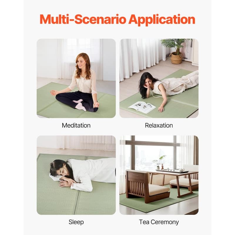 Foldable Tatami Floor Mattress 83”x55” Natural Rush Grass Japanese Mat for All-Season Comfort - 83” x 55” x 0.5”