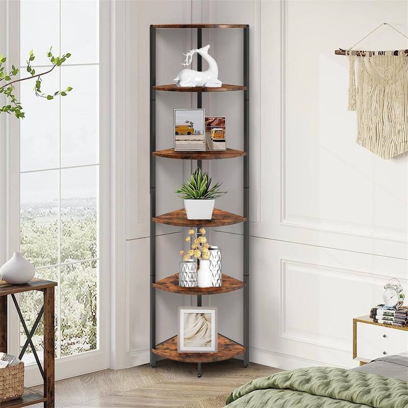 6 Tier Corner Shelf - 12.2"D x 18.1"W x 63.1"H - Brown