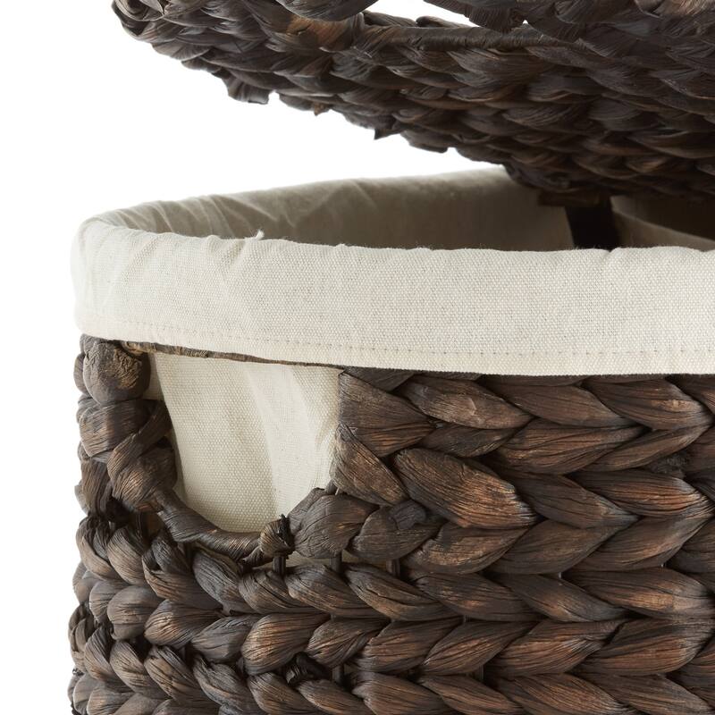 2Section Oval Laundry Hamper Basket w Lids and Liner Bags for Clothes