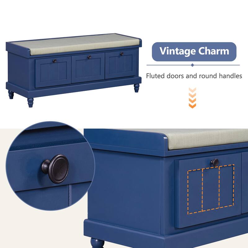 Classic Storage Bench with Cushioned Seat and 3 Drawers