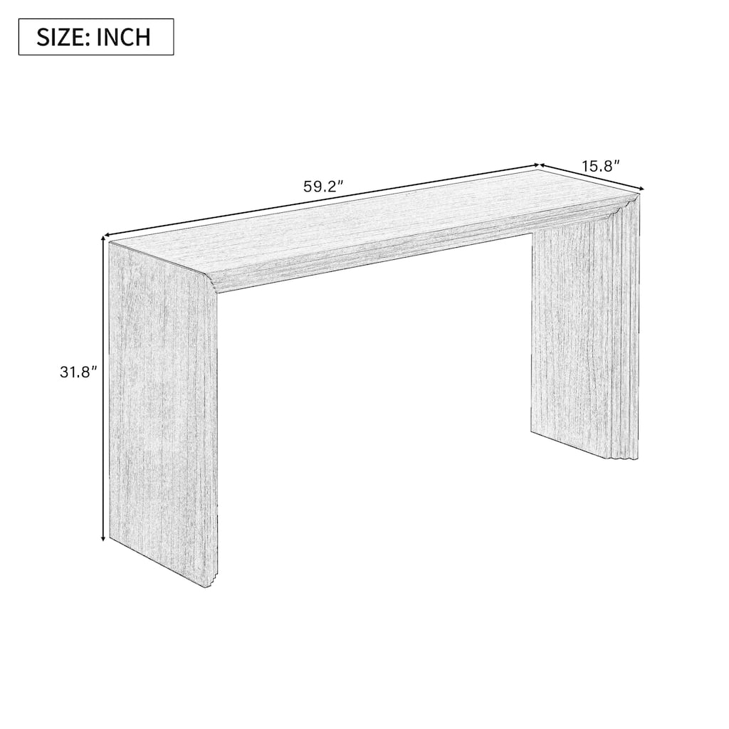 Modern Curved Waterfall Style Console Table with Wood Beaded Trim, for Entryway, Hallway, Living Room Foyer, Corridor, Black