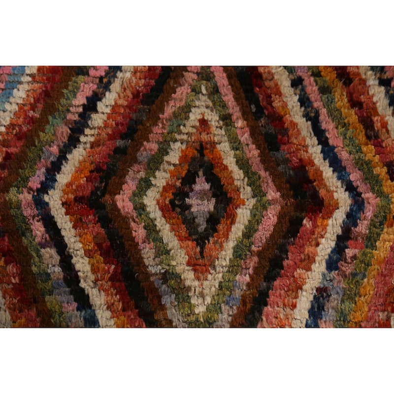 Geometric Moroccan Runner Rug Hand-Knotted Tribal Oriental Wool Carpet - 2'11" x 9'5"