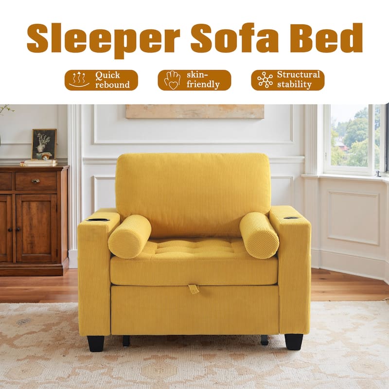 39" Adjustable Recline Convertible Sleeper Accent Chair with USB Port