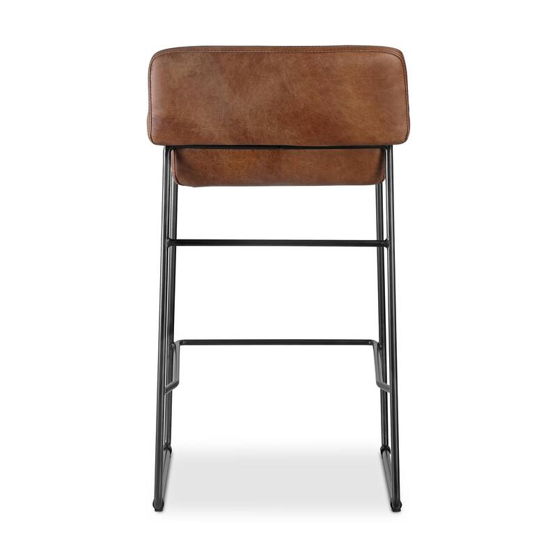NADAAL STUDIOS Orson, Counter Stool With Top Grain Leather, Set of Two - 17"W x20"D x32"H