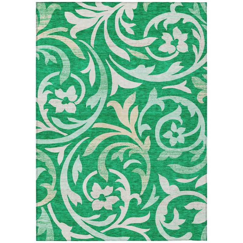 Machine Washable Indoor/ Outdoor Chantille Floral Scroll Rug