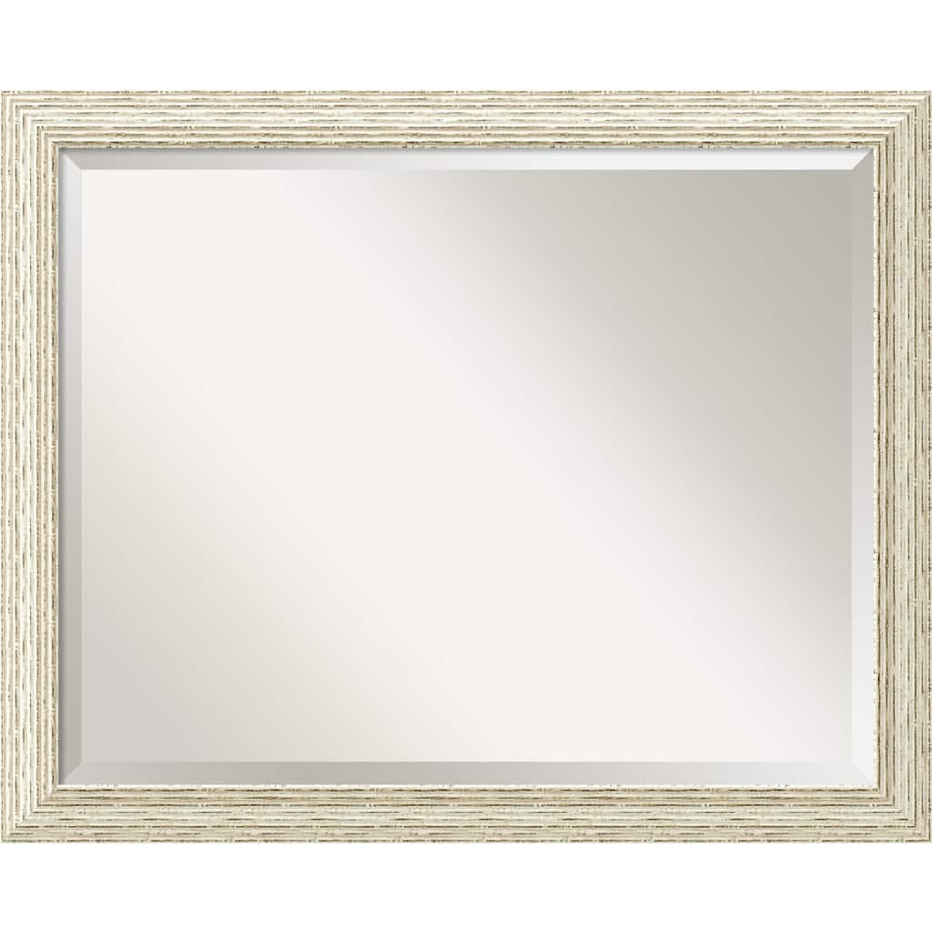 Beveled Wood Wall Mirror - Cape Cod White Wash Frame - Outer Size: 31 x 25 in - Outer Size: 31 x 25 in
