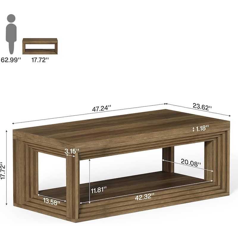 47.24" Rectangular Rustic Coffee Table With Open Storage Shelf