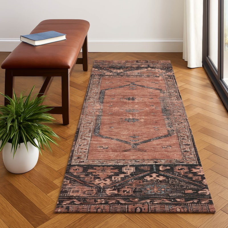 Premium Washable Super Soft Traditional Global Mayfield Rug - Terracotta - 2'3" x 7'6"