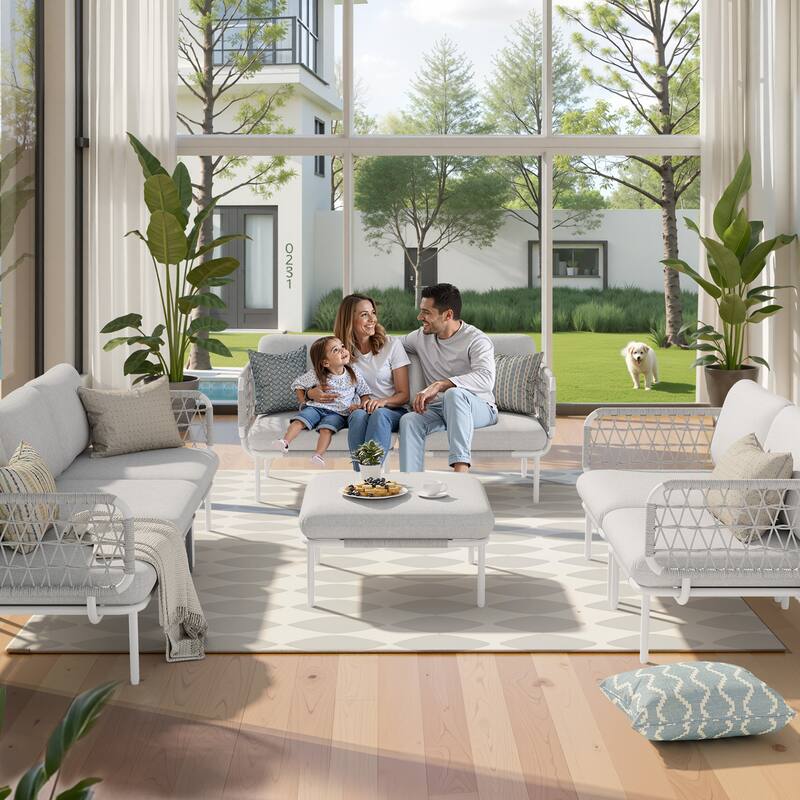 VredHom Outdoor Patio Aluminum PE Rattan Sectional Sofa Free Combination Conversation Seating Sets with Cushions