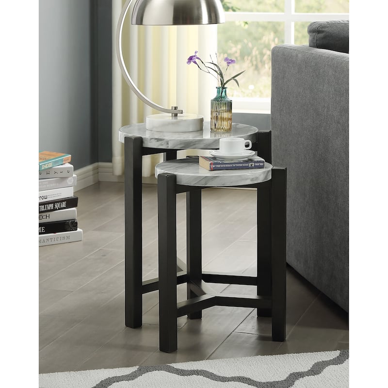 Bittar Transitional Brown Grey 20-inch Faux Marble Top Nesting Side Table by Furniture of America
