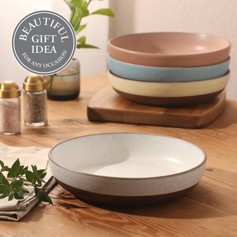 Gibson Elite William Crest 4 Piece Dinner Bowl Set, 8.5" Round Stoneware Reactive Glaze Finish, Large Soup, Pasta & Salad Bowls