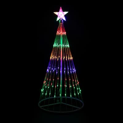 LED Lighted Outdoor Multi-Function Christmas Cone Tree - 4' - Multi-Color