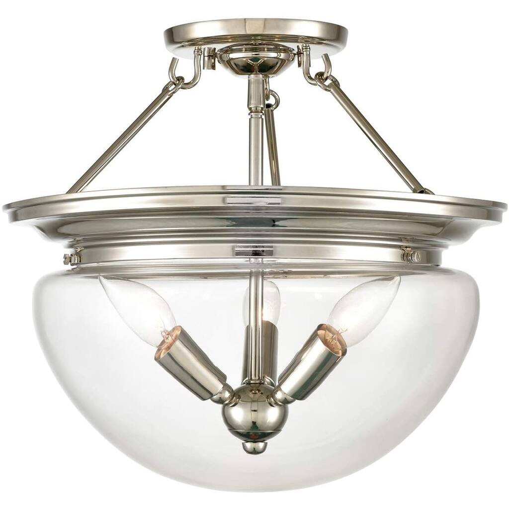 Cassino Modern Semi Flush Ceiling Light 3-Light Clear Glass Shade - Chrome