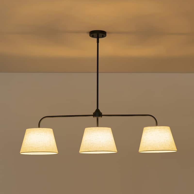 Starsky 3-Light Modern White Linear Drum Fabric Kitchen Island Light