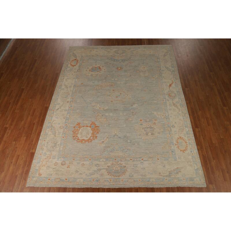 Hand Knotted Oriental 100% Wool Carpet Transitional All-Over Greys & Charcoal Oushak Area Rug - 11' 7'' X 8' 11''