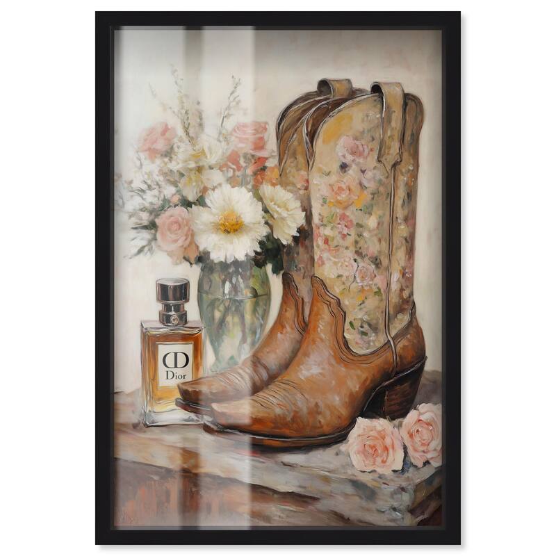 Delicate Floral Boots Shadowbox by Art Remedy - Black - 30" x 45"