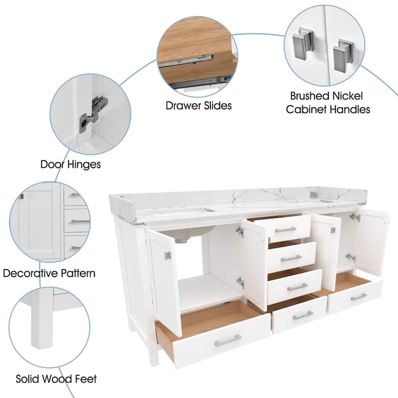 Nephelily 72 inch Transitional White Bathroom Vanity with Top