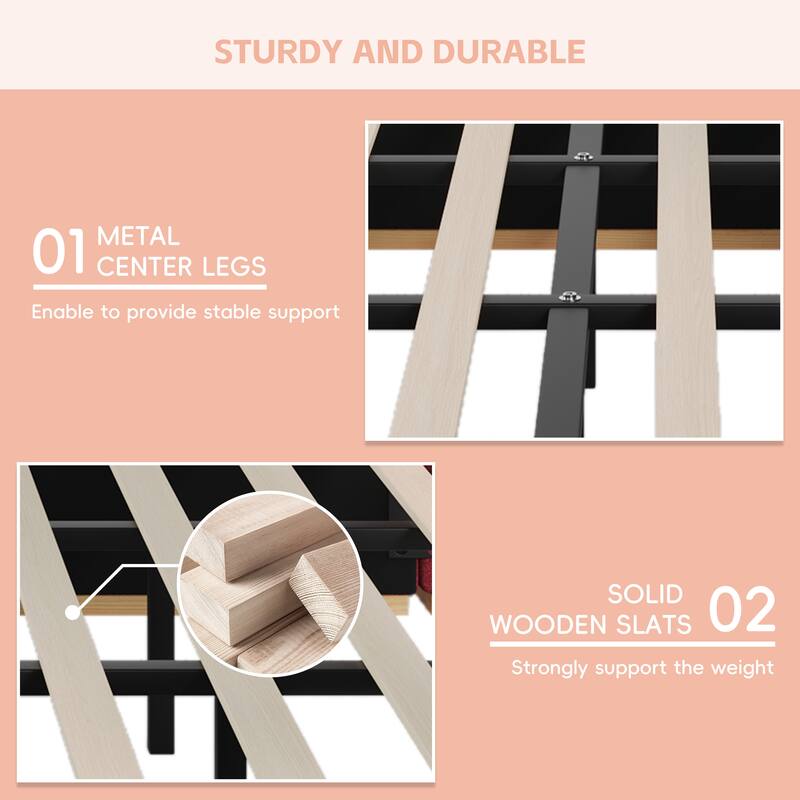 Upholstered Platform Bed with Panel, Soft Rounded Corners