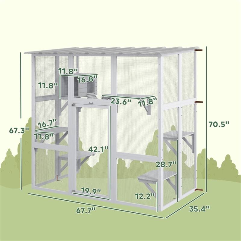 White Wooden Pet Cage with Multiple Jump Platforms Perfect for 2 Cats