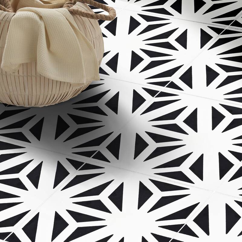 Handmade Azemour in White and Black Tile, Pack of 12 (Morocco)