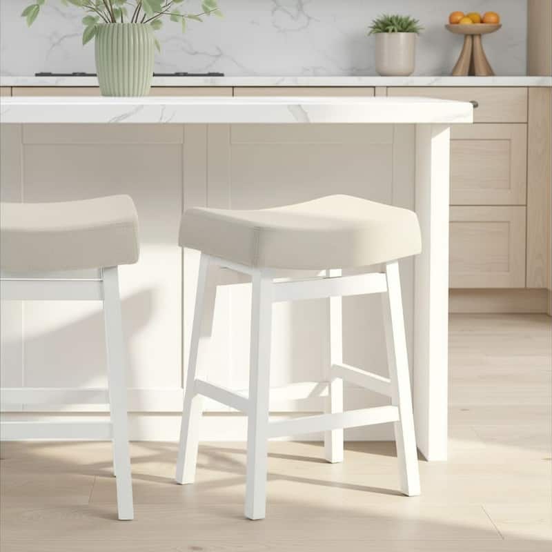Lenon Modern Farmhouse Backless Bar Stool, Saddle Counter Stool with Upholstered Seat - Single - White - Counter Height