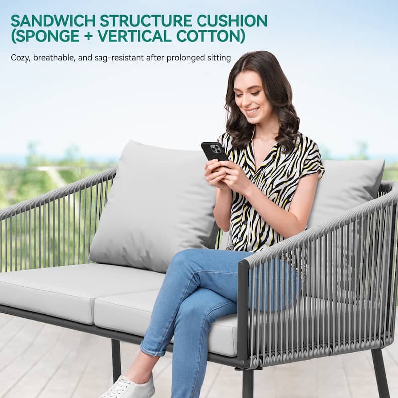 5-Piece Patio Wicker Sofa with Cushions - 47.2"L x 26.6"W x 14.8"H