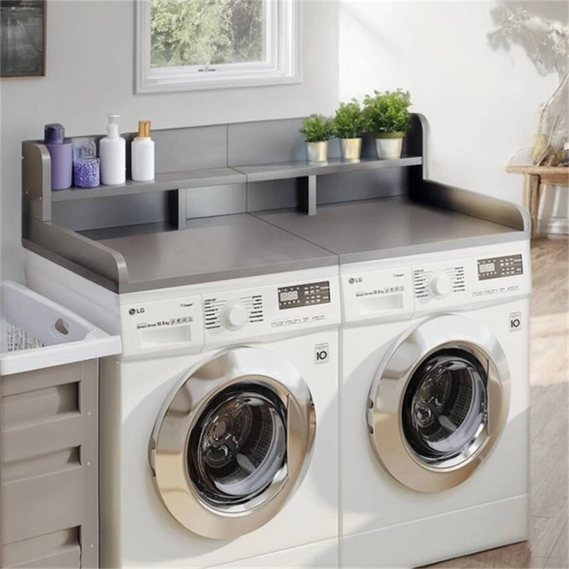 Laundry Washer Wood Countertop with Double Layer Organizer